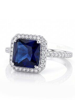 Royal Blue Sapphire Square Gemstone ring, 925 Sterling Silver Charmed Aroma